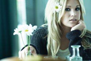 women, Carrie Underwood, Blonde, Singer, Celebrity, Flowers, Sweater