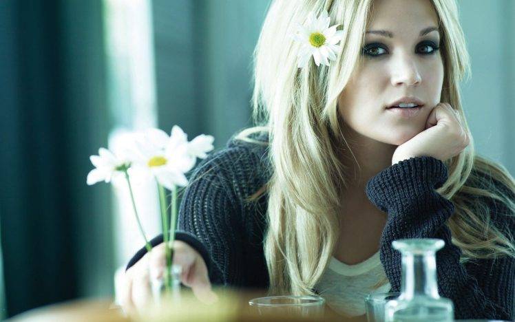 women, Carrie Underwood, Blonde, Singer, Celebrity, Flowers, Sweater HD Wallpaper Desktop Background