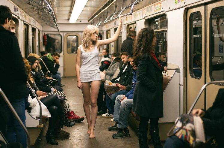 women, Barefoot, No Bra, Metro, Subway HD Wallpaper Desktop Background