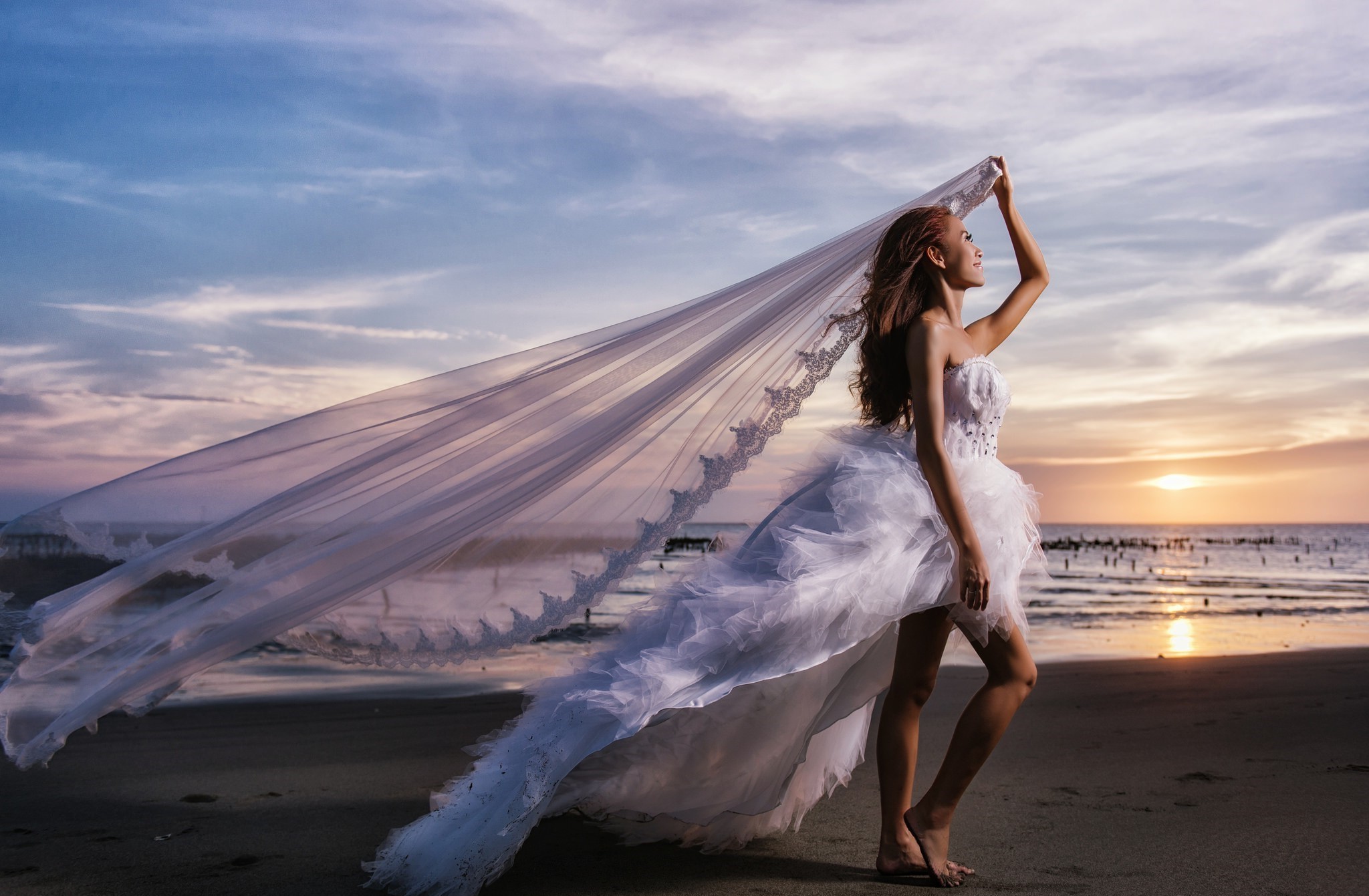 brides, Women Outdoors, Women, Model, Asian, Sea, Beach Wallpaper