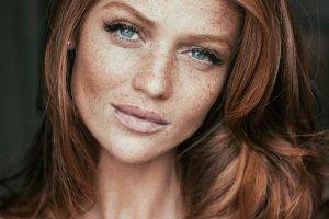 redhead, Freckles, Model, Cintia Dicker, Looking At Viewer, Portrait