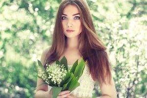 women, Model, Flowers