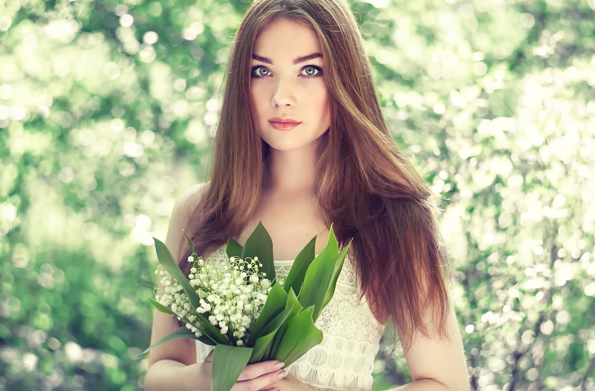 women, Model, Flowers Wallpaper