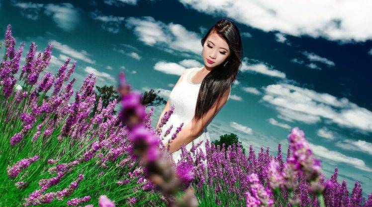 Asian, Women, Model, Flowers HD Wallpaper Desktop Background