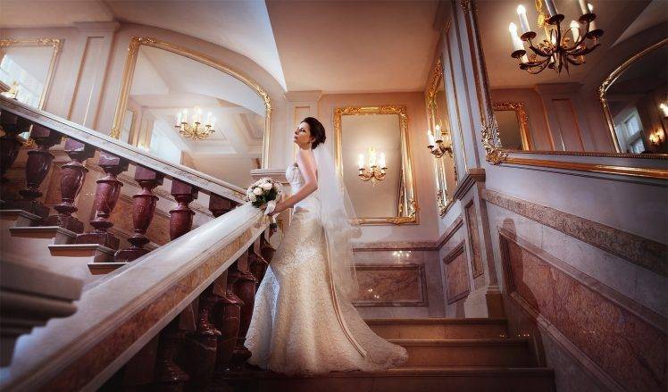 brides, Women, Stairs HD Wallpaper Desktop Background
