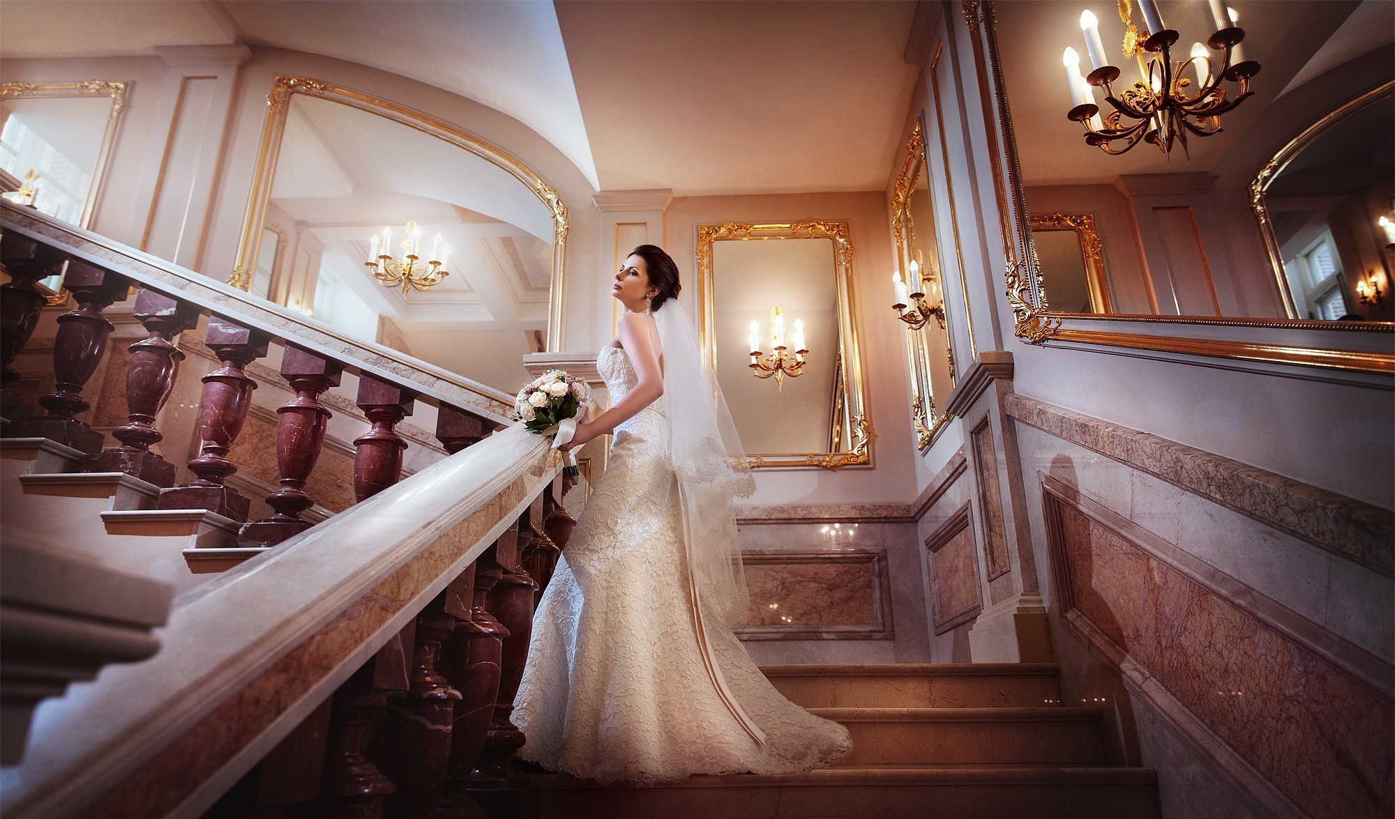 brides, Women, Stairs Wallpaper