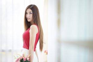 Asian, Women, Model, Flowers