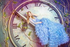 women, Model, Alice, Clocks, Fantasy Art