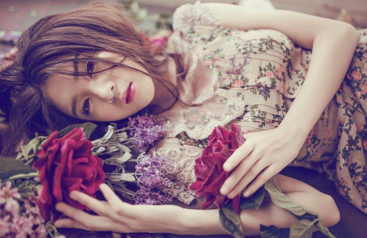 Asian, Women, Model, Flowers HD Wallpaper Desktop Background