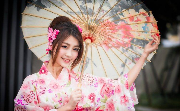 women, Asian, Model, Umbrella HD Wallpaper Desktop Background