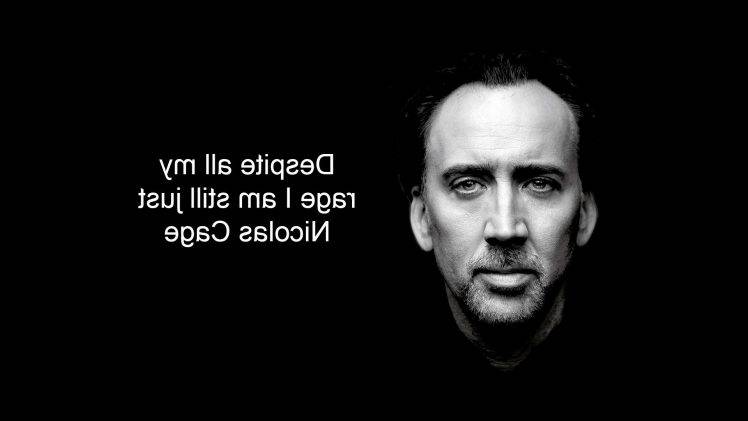 actor, Face, Nicolas Cage, Beards, Black Background, Simple, Monochrome, Quote, Text, Humor, Lyrics, Smashing Pumpkins, Music HD Wallpaper Desktop Background
