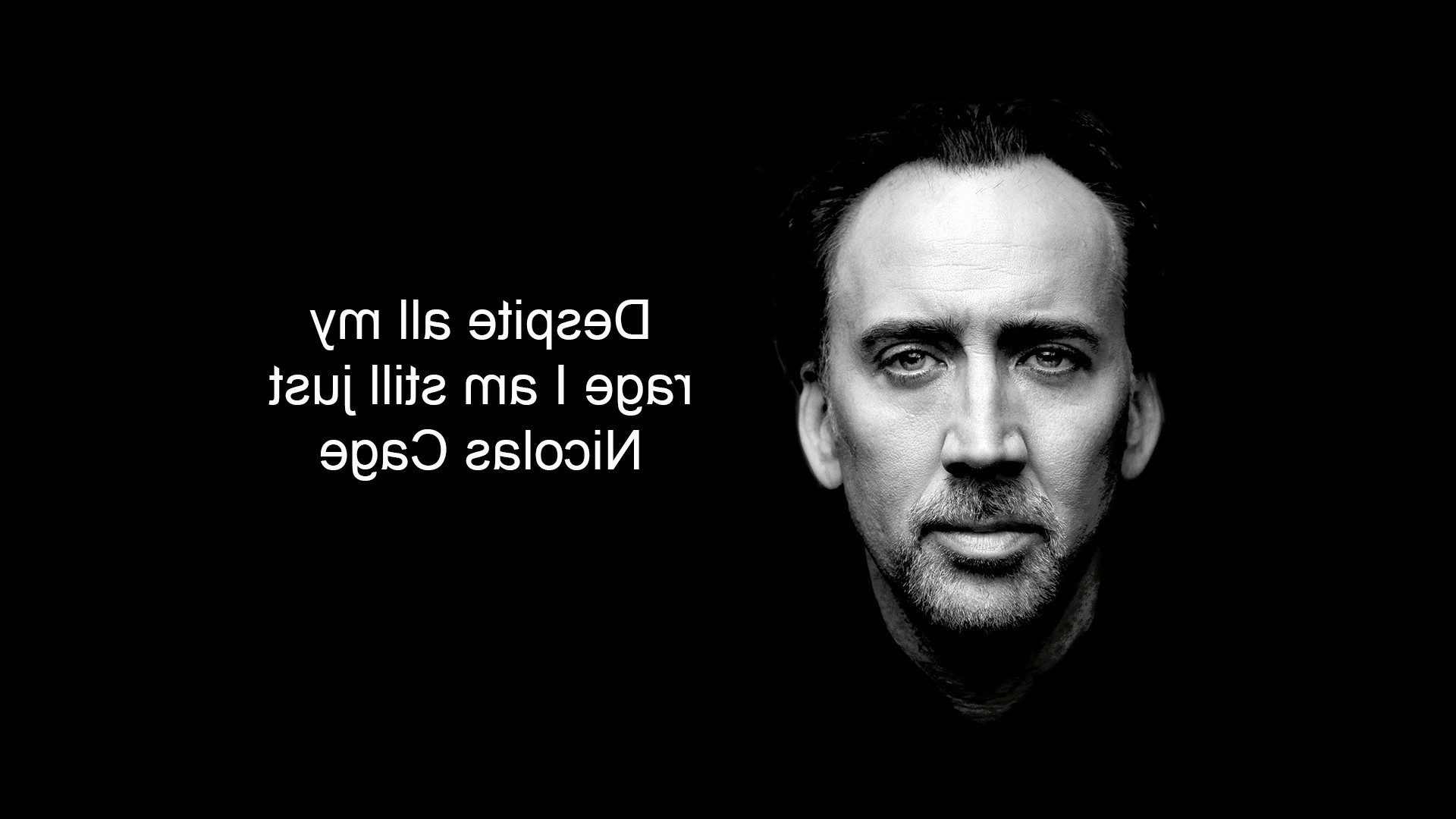 actor, Face, Nicolas Cage, Beards, Black Background, Simple, Monochrome, Quote, Text, Humor, Lyrics, Smashing Pumpkins, Music Wallpaper
