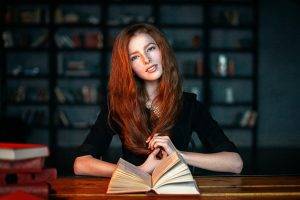 face, Women, Model, Redhead, Books
