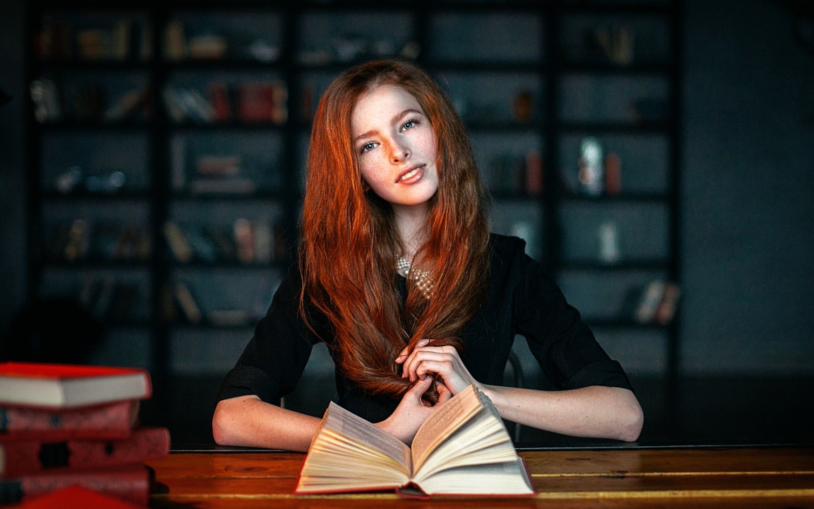 face, Women, Model, Redhead, Books Wallpaper