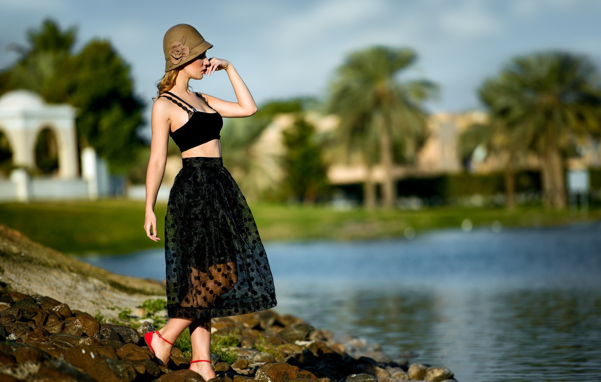 women Outdoors, Model, Women, Water, Hat Wallpaper