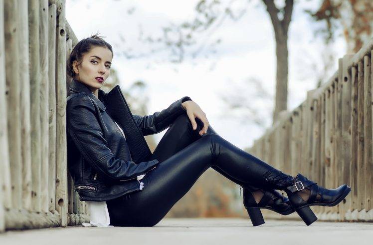 women, Model, Looking At Viewer, Urban, High Heels, Leather, Leather Jackets HD Wallpaper Desktop Background