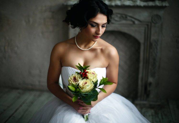 women, Brides, Dress, Flowers HD Wallpaper Desktop Background