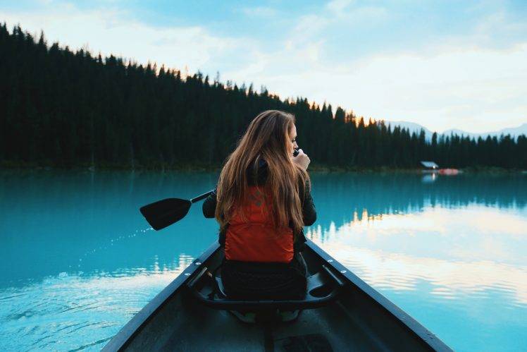 women, Boat, Rowing, River, Forest, Portrait HD Wallpaper Desktop Background