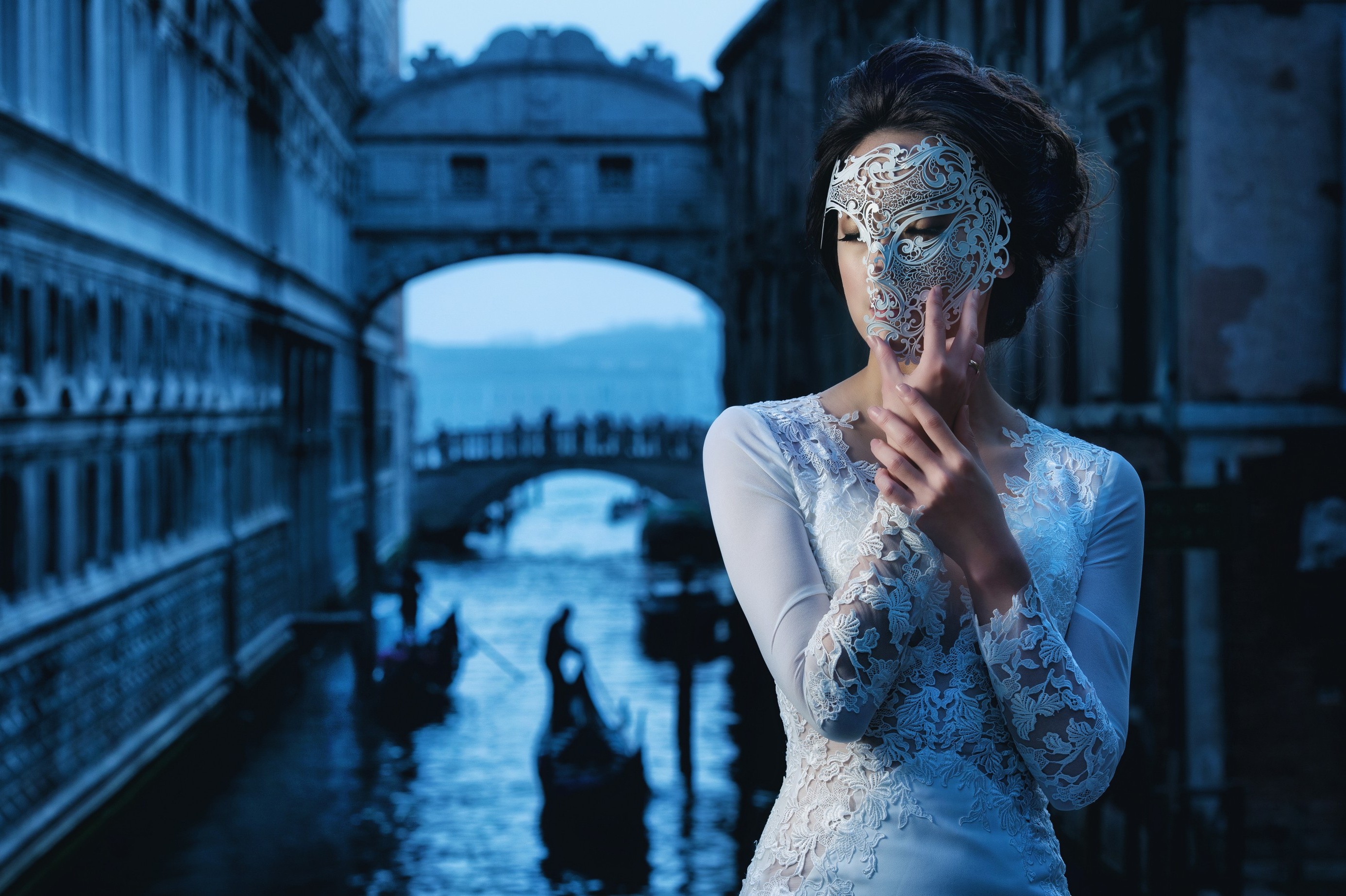women, Model, Venice, Mask Wallpaper