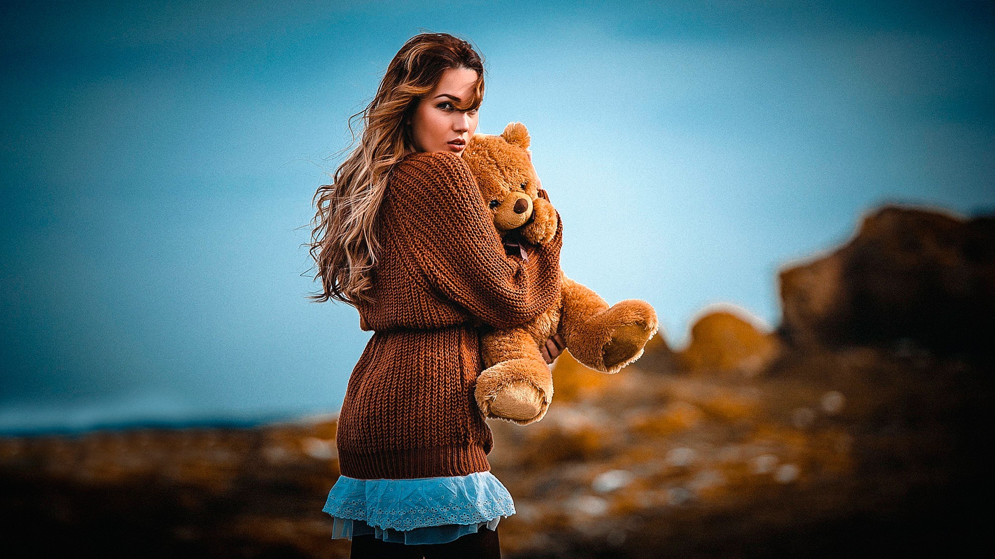women Outdoors, Women, Model, Teddy Bears Wallpaper