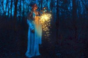 women Outdoors, Women, Lantern, Fantasy Art, Night, Trees
