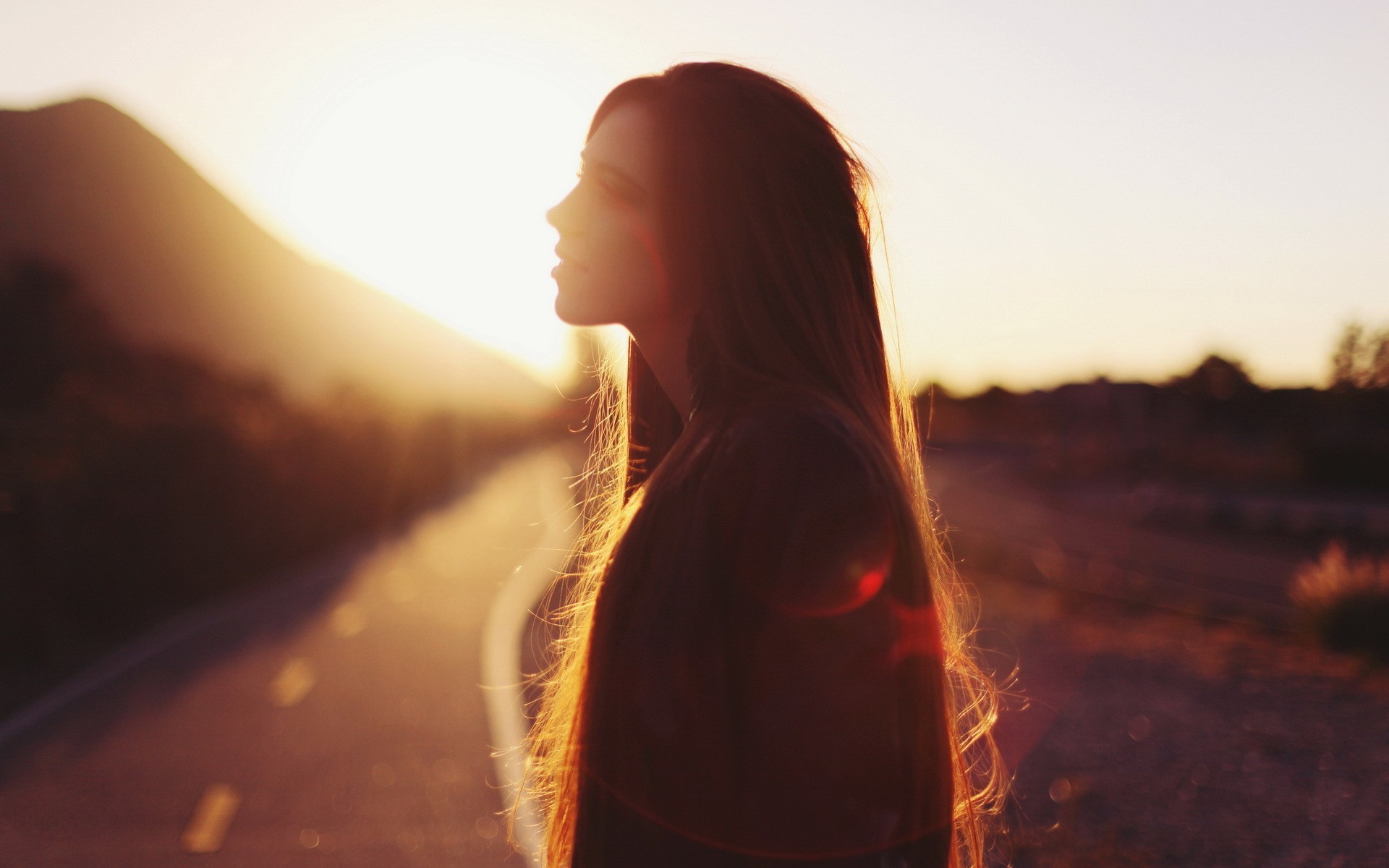 women Outdoors, Model, Women, Profile, Sunlight, Road Wallpaper