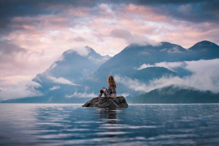 women, Mountains, Lake HD Wallpaper Desktop Background