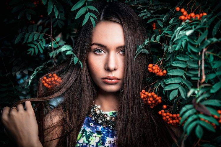 women, Face, Model, Plants, Portrait HD Wallpaper Desktop Background