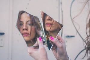 women, Face, Reflection, Mirror, Pink Nails