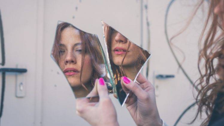 women, Face, Reflection, Mirror, Pink Nails HD Wallpaper Desktop Background