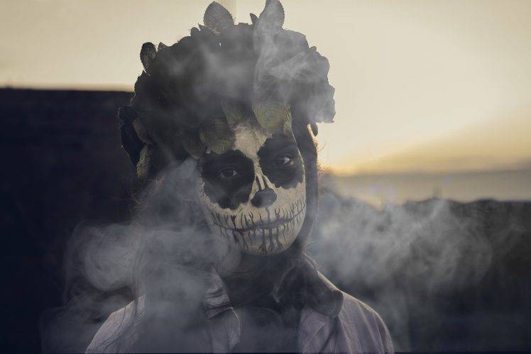 women, Dia De Los Muertos, Skull Face, Smoke HD Wallpaper Desktop Background