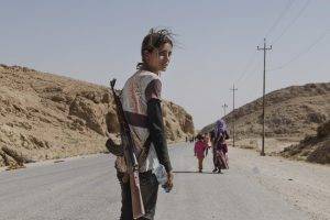women, Assault Rifle, Road, Middle East