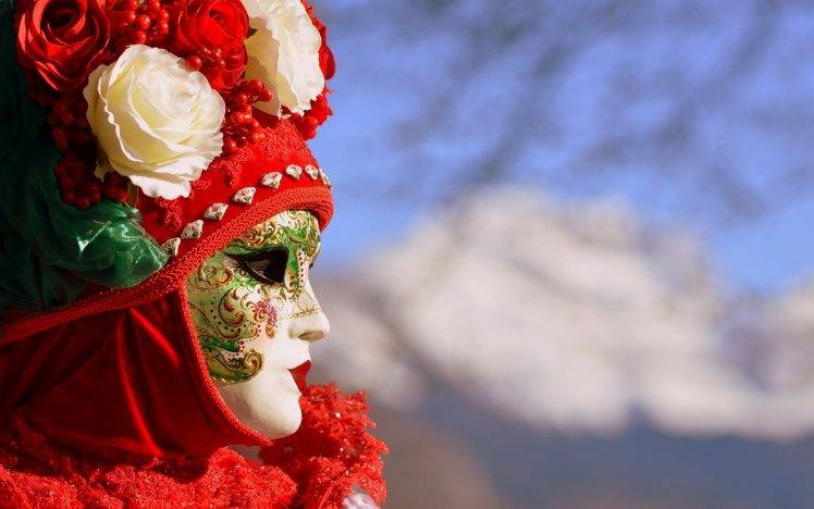 profile, Carnivals, Mask, Flowers, Costumes HD Wallpaper Desktop Background