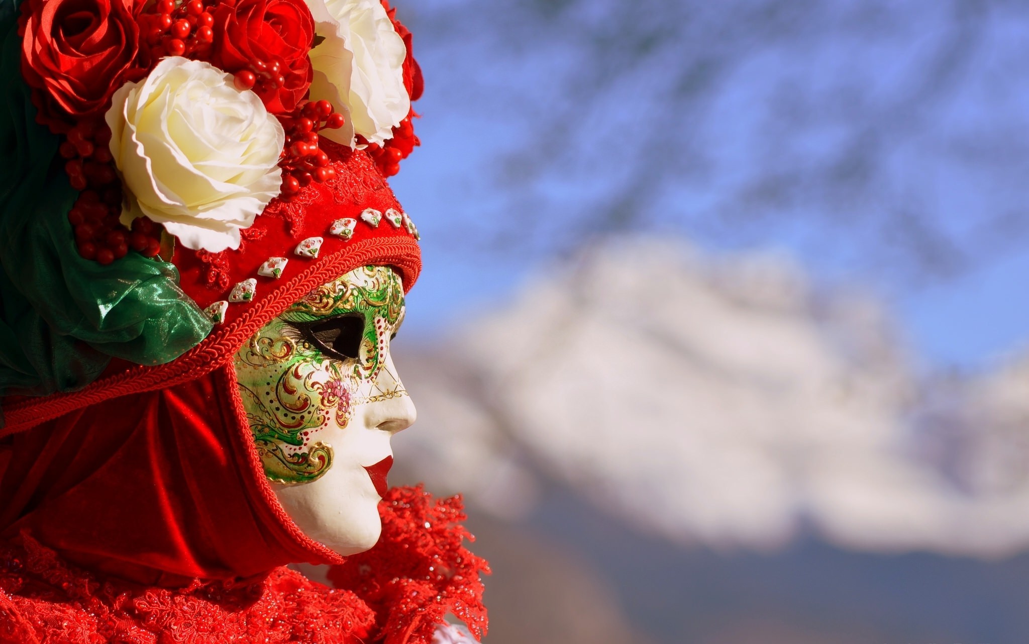 profile, Carnivals, Mask, Flowers, Costumes Wallpaper