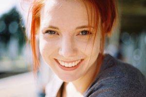 women, Redhead, Blue Eyes, Looking At Viewer, Face, Piercing, Smiling