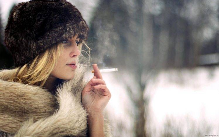 women, Fur Coats, Smoking, Fluffy Hat HD Wallpaper Desktop Background