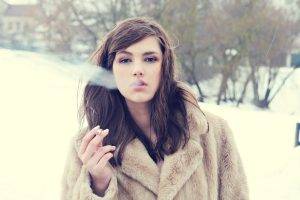 women, Brunette, Winter, Smoking, Fur Coats
