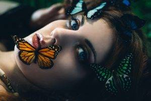 women, Model, Face, Butterfly