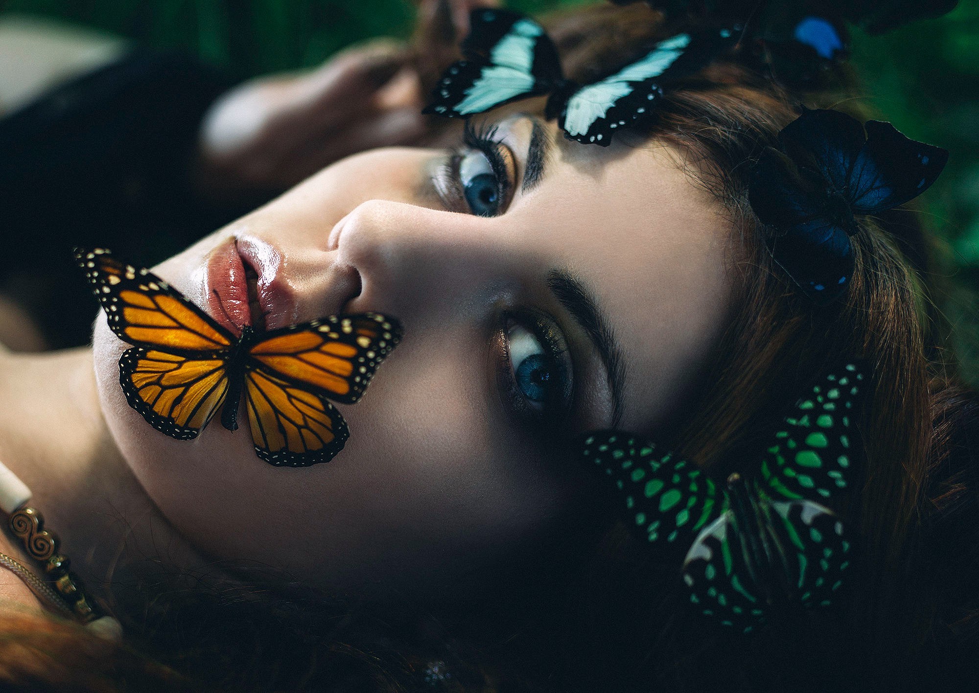 women, Model, Face, Butterfly Wallpaper