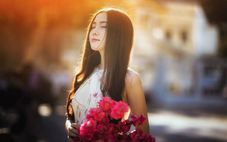 women, Asian, Model, Flowers HD Wallpaper Desktop Background