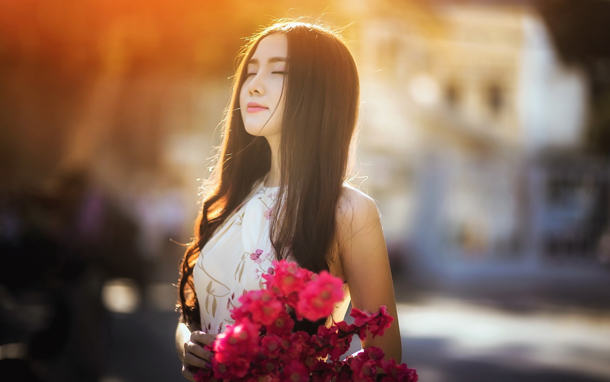 women, Asian, Model, Flowers Wallpaper