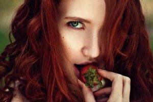 redhead, Women, Model, Looking At Viewer, Strawberries