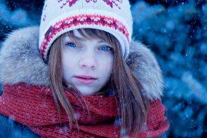 women, Blue Eyes, Winter