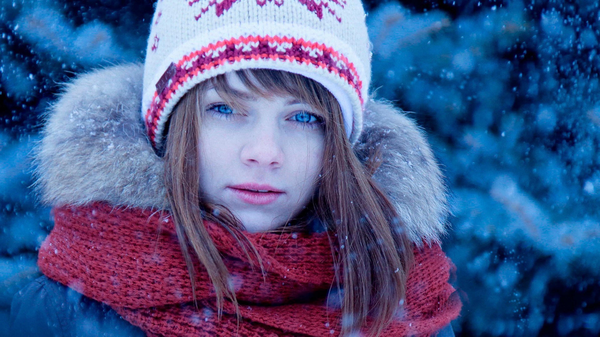 women, Blue Eyes, Winter Wallpaper