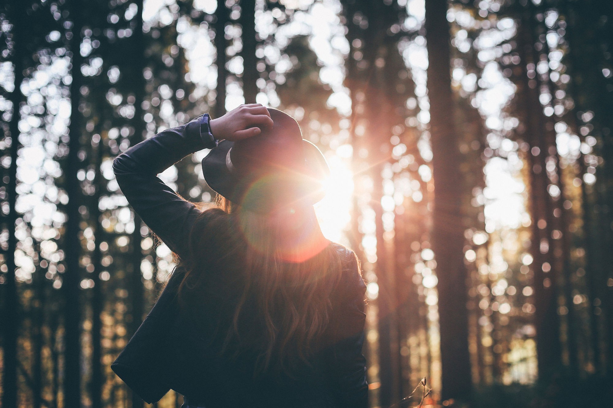 women, Forest, Landscape, Hat Wallpaper