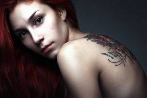 redhead, Women, Tattoos, Model, Bare Shoulders