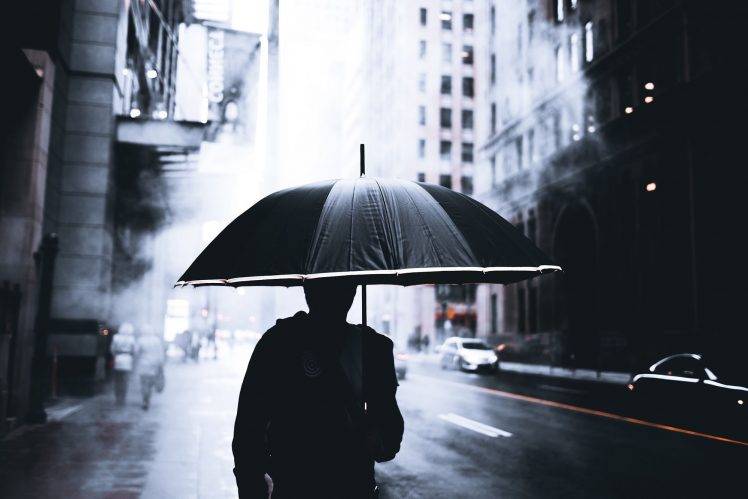 umbrella, Cityscape, Mist, Rain, Silhouette, Depth Of Field, Toronto, Canada HD Wallpaper Desktop Background