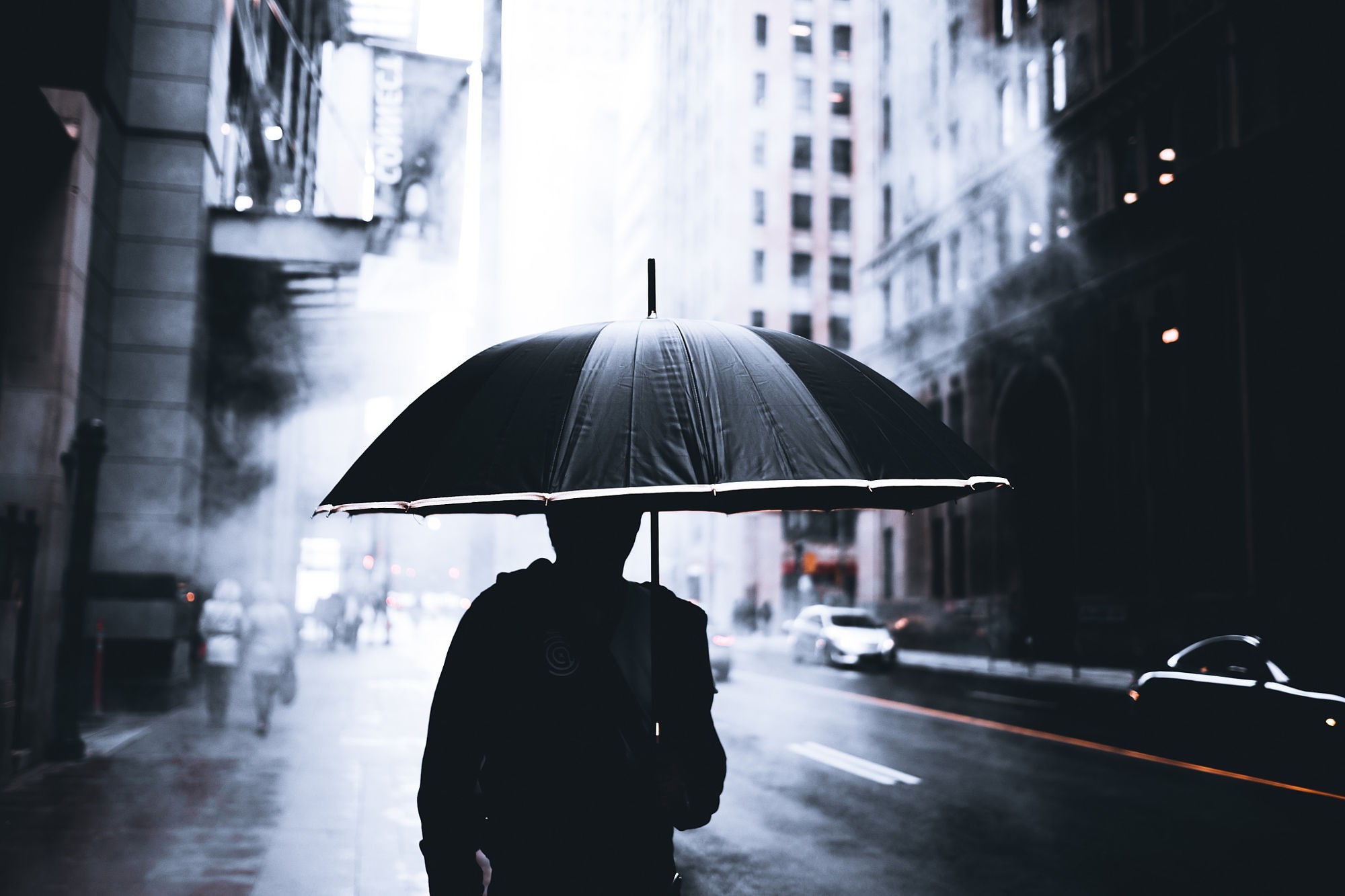 umbrella, Cityscape, Mist, Rain, Silhouette, Depth Of Field, Toronto, Canada Wallpaper
