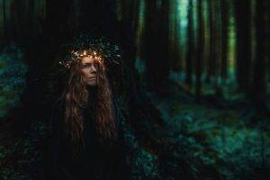 women, Curly Hair, Forest, Crown