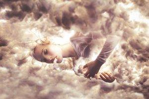 women, Closed Eyes, Clouds